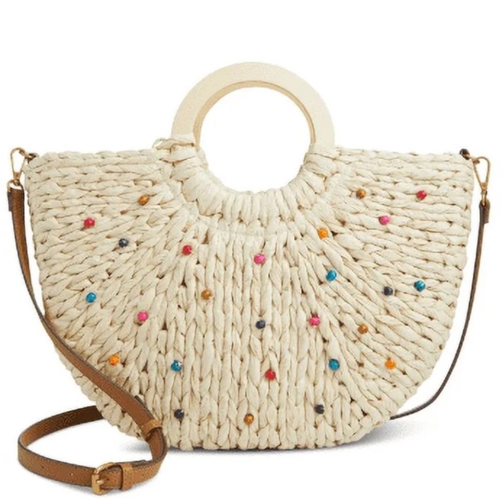 Style & Co. Cream Straw Tote Bag with Speckled Design NWT